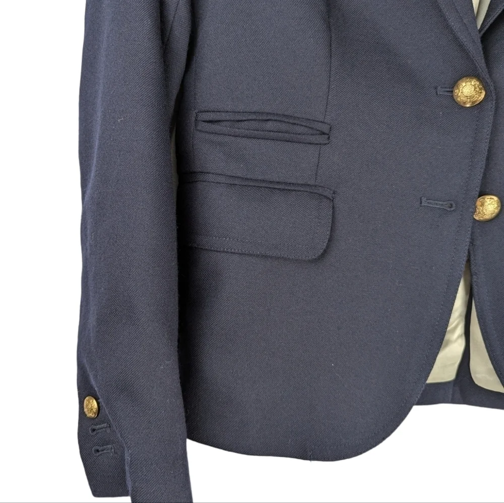 J.Crew Schoolboy Navy Wool Blazer Gold Buttons Size 2